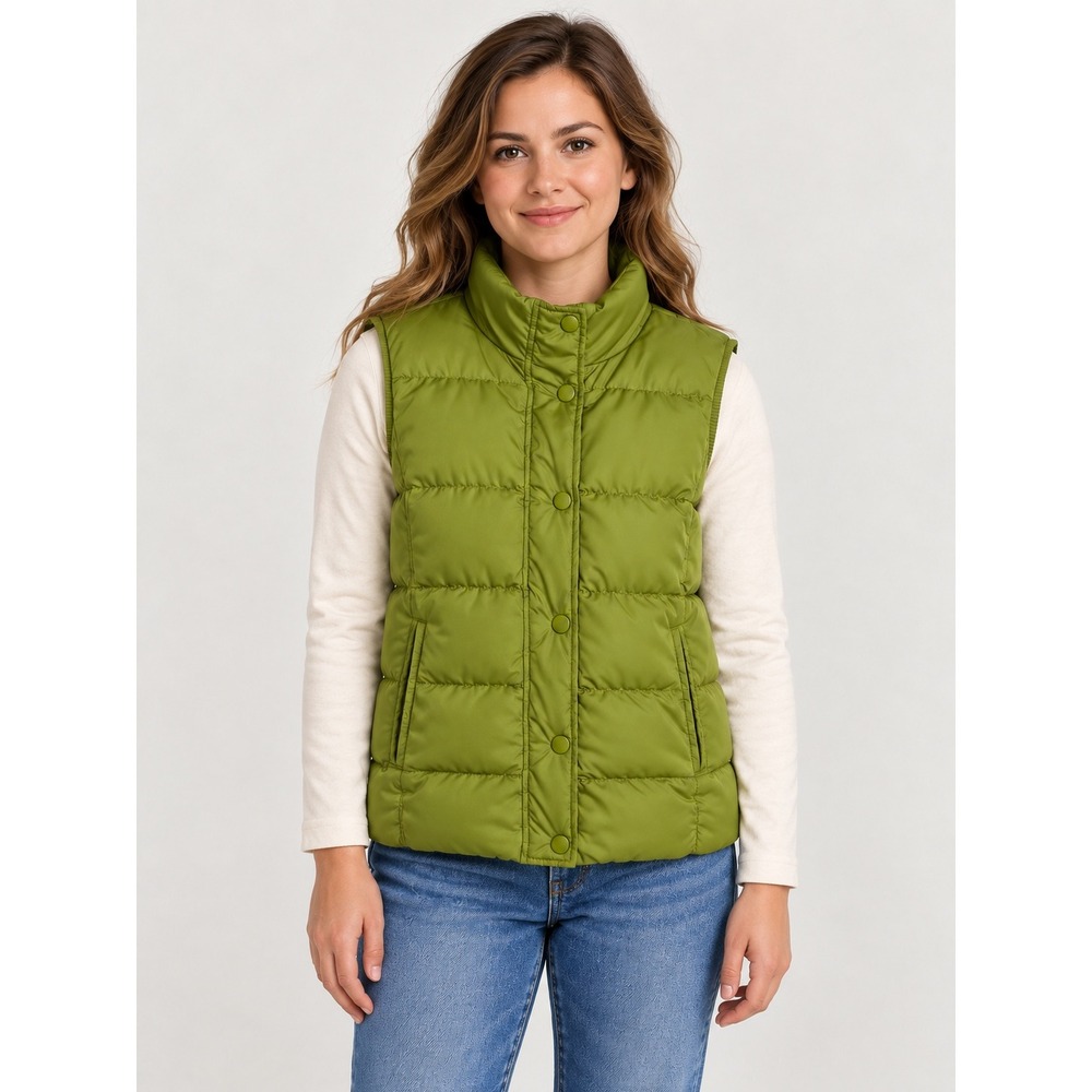 Faded Glory Womens Puffer Vest Green Citrine Fleece Lined Small FL00102Y